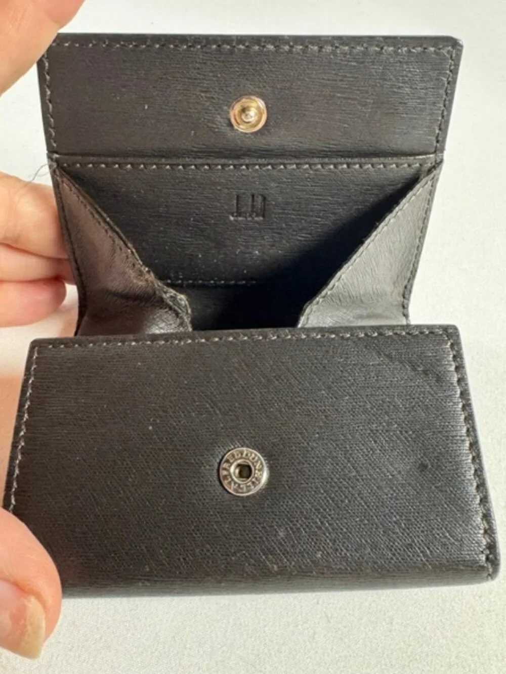 VINTAGE DUNHILL Black Compact Folding Coin Wallet / Card Case Combo, Authentic